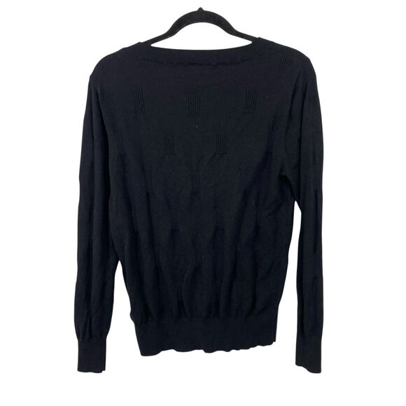 ARACH & CLOZ Women V Neck Sweater size Medium Black Texture Knit Long Sleeve - Picture 2 of 9